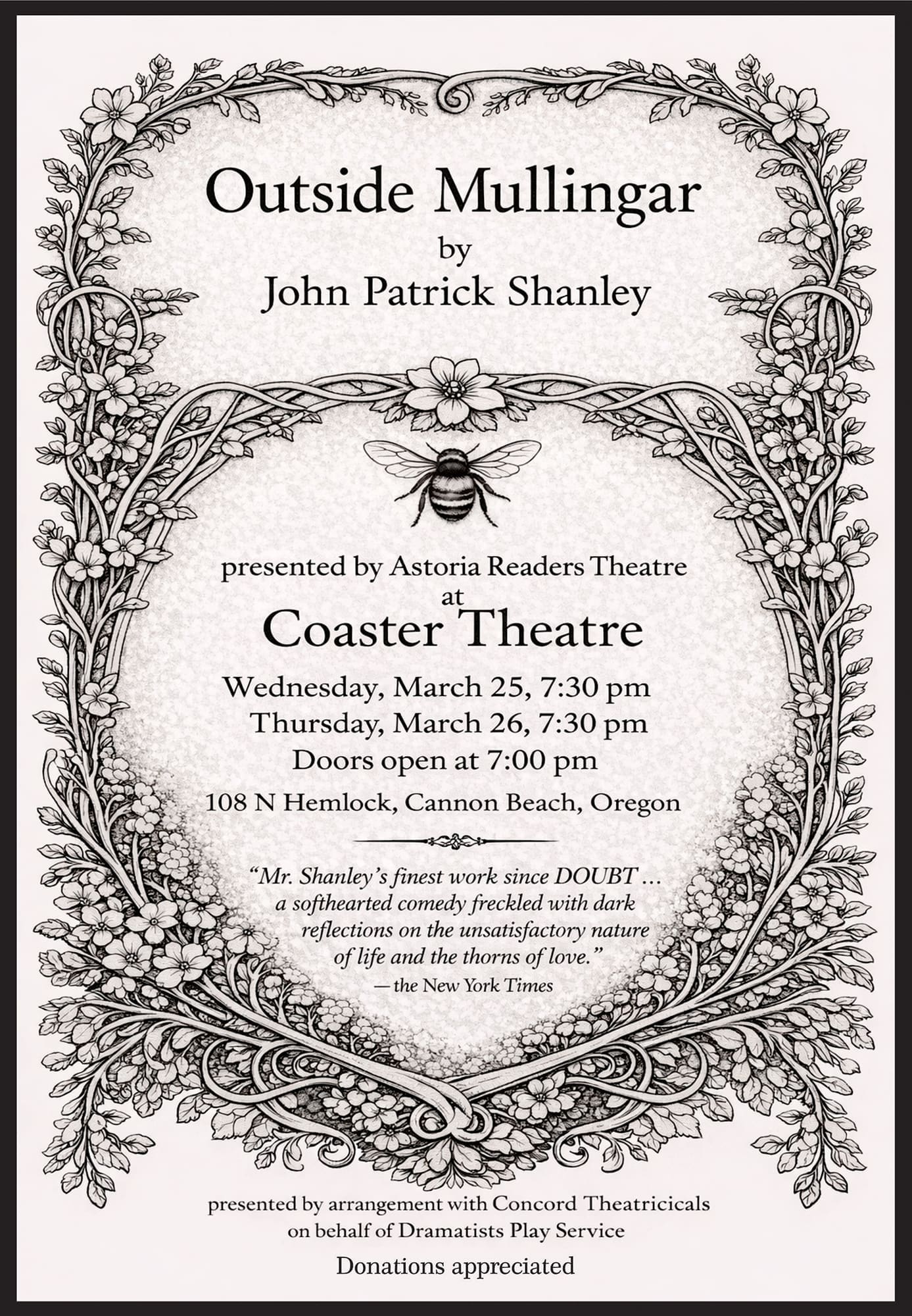 Astoria Readers Theatre presents Outside Mullingar